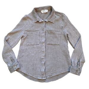 Wild Skye Cotton Crinkle Button Down Shirt Womens Small Taupe Muslin
